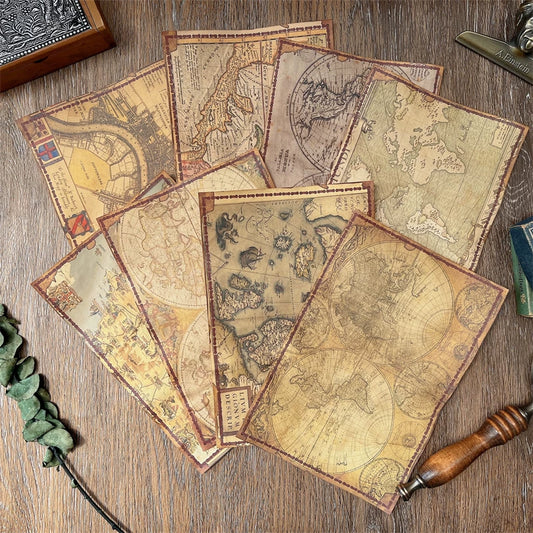 Vintage Distressed Junk Journal Scrapbook Paper Pack, Medieval Nautical Map Decorative Ephemera Paper for Journaling, Collage, DIY Art