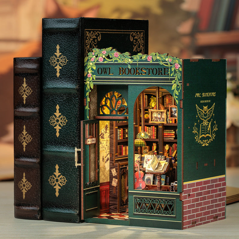 Cutebee Owl Bookstore DIY Book Nook Kit — front angle