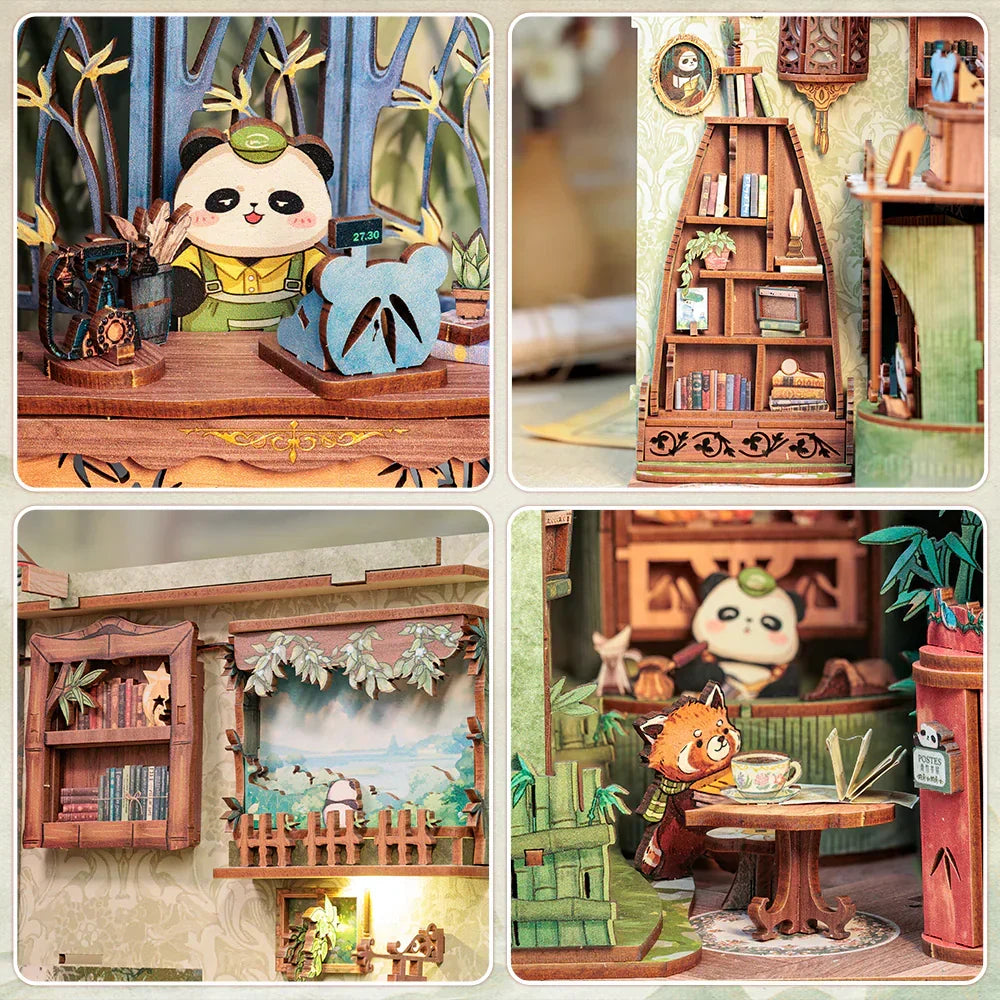 Cutebee Panda Bookshop DIY Book Nook Kit — open display view