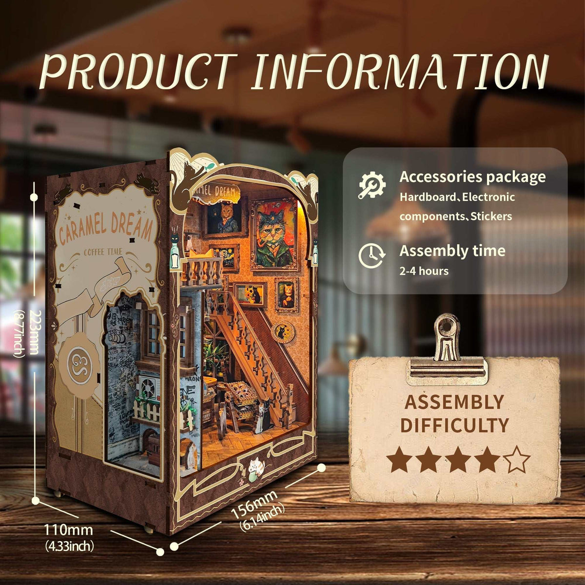 Caramel Dreams Cat Cafe DIY Book Nook Kit — front angle