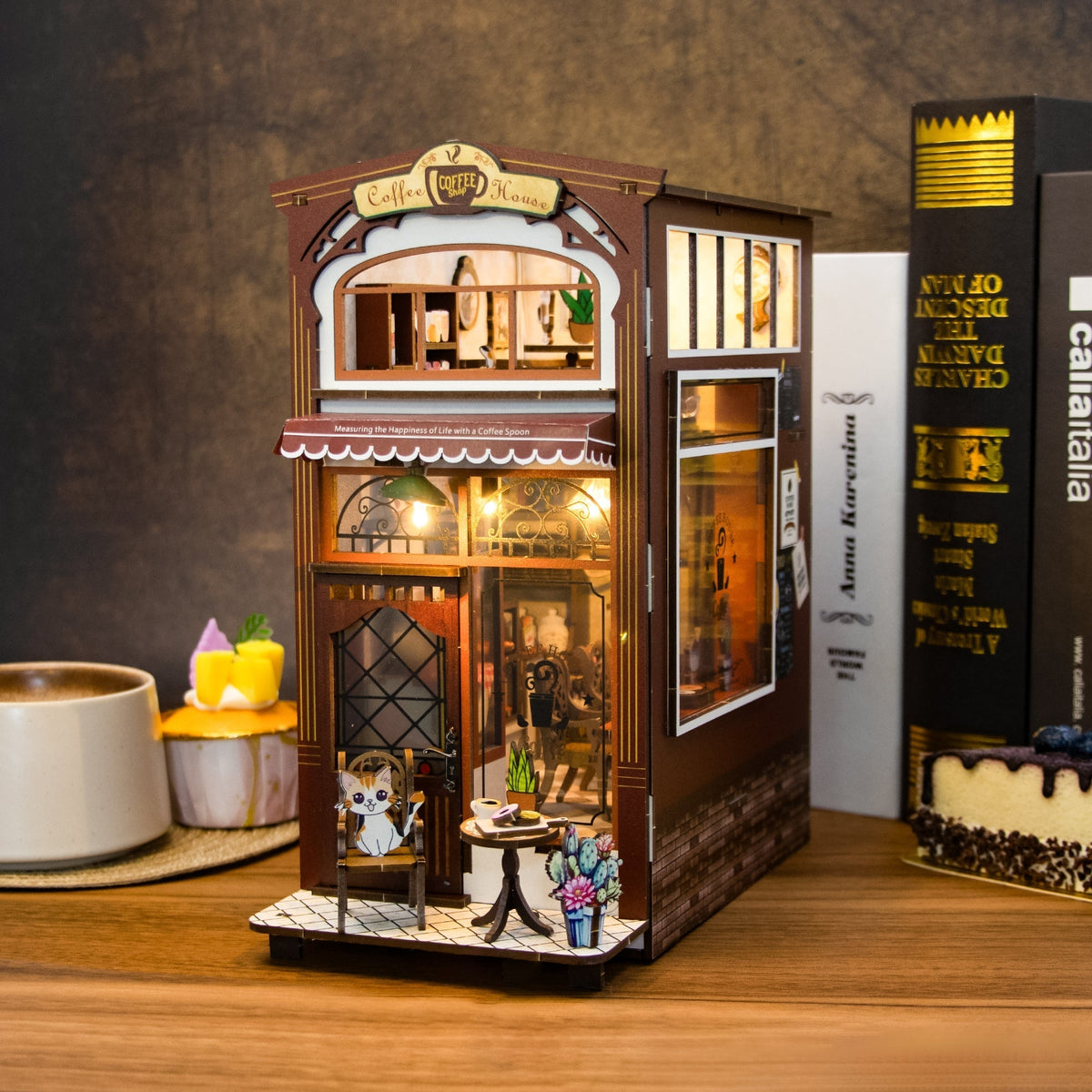 Cat Coffee House DIY Book Nook Kit — angled close-up