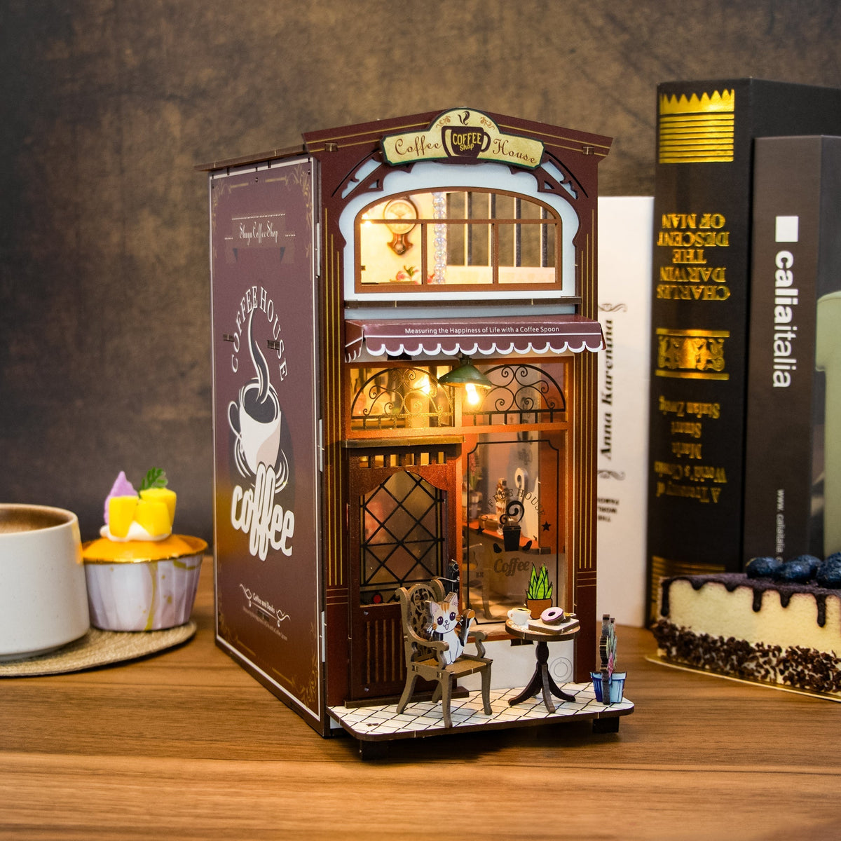 Cat Coffee House DIY Book Nook Kit — scene view