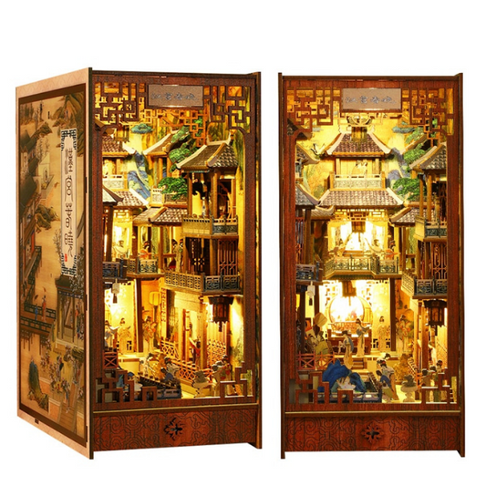 Chinese Ancient Town DIY Book Nook Kit — detalied side view