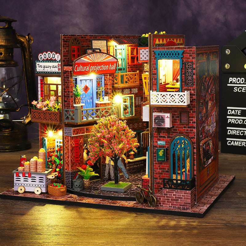 Chinese Street View DIY Book Nook Kit — open display view