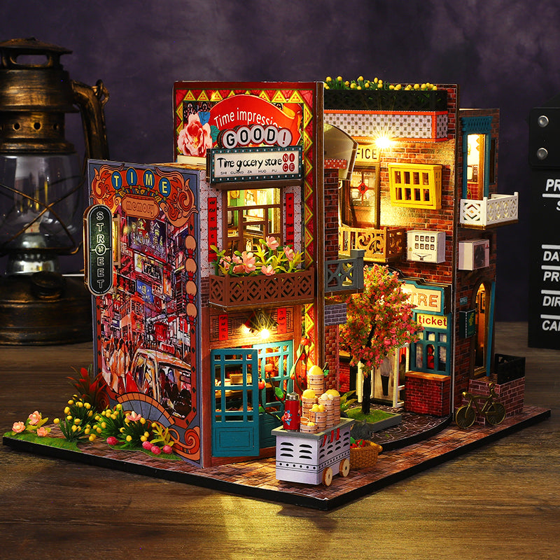 Chinese Street View DIY Book Nook Kit — angled close-up