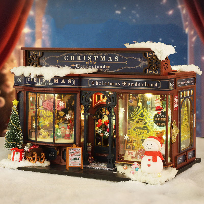 Christmas Shop DIY Miniature House Kit — detalied side view