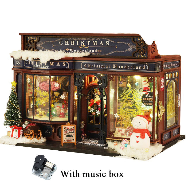 Christmas Shop DIY Miniature House Kit — detalied side view