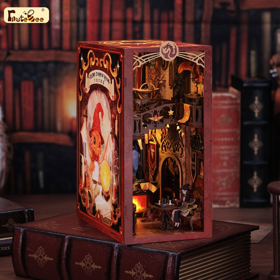 Cutebee Flame Common Room DIY Book Nook Kit — angled close-up