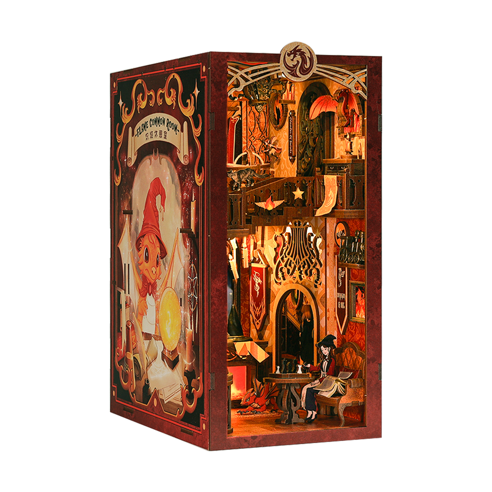 Cutebee Flame Common Room DIY Book Nook Kit — scene view