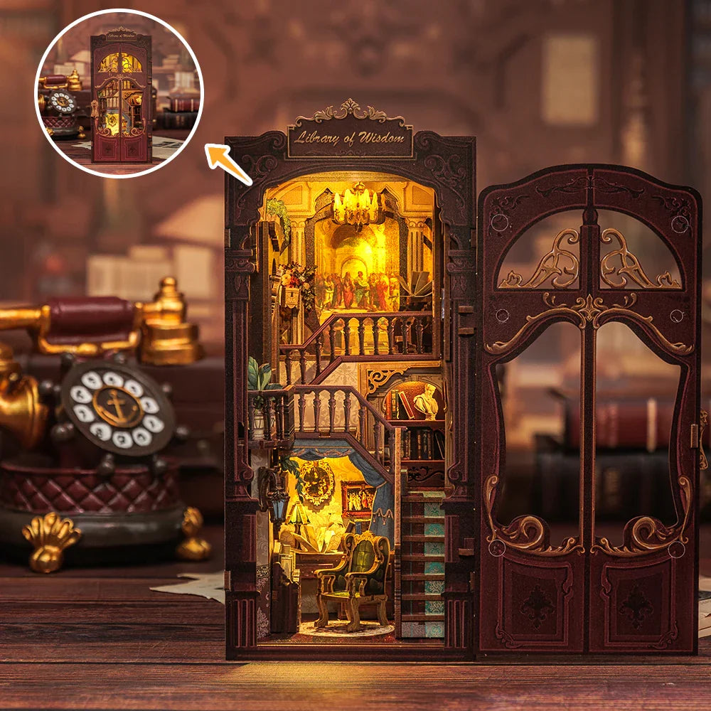 Cutebee Library Of Wisdom DIY Book Nook Kit — angled close-up
