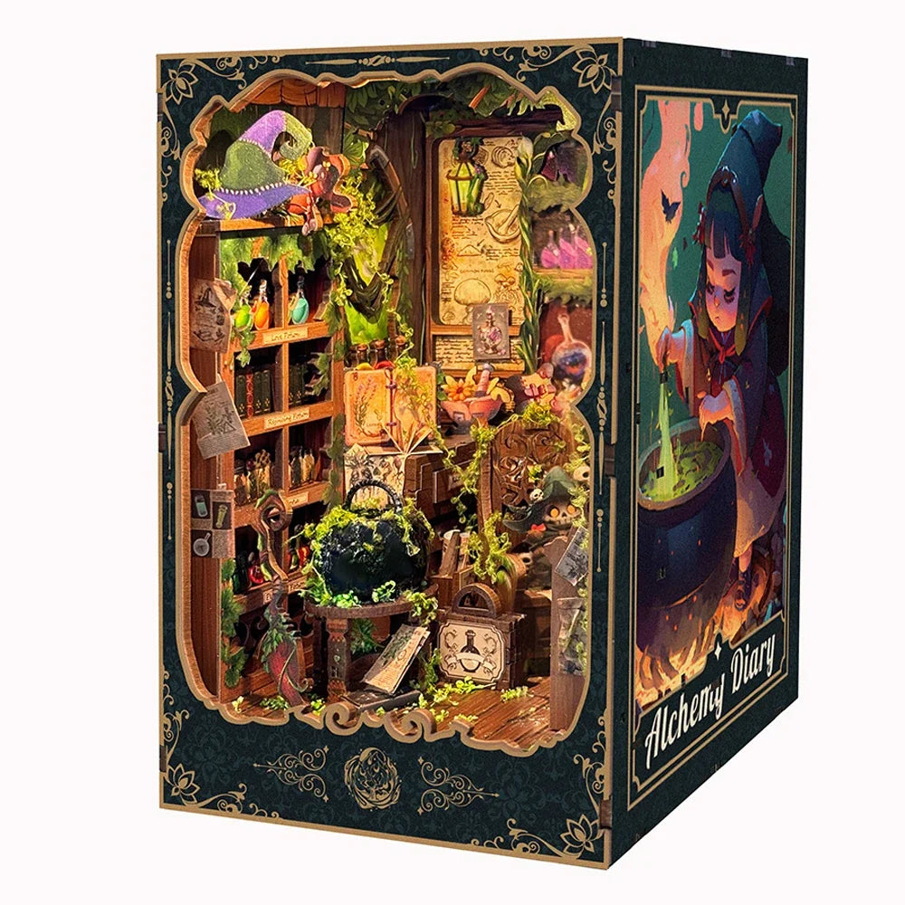 DIY Alchemy Book Nook Kit With LED Light — open display view