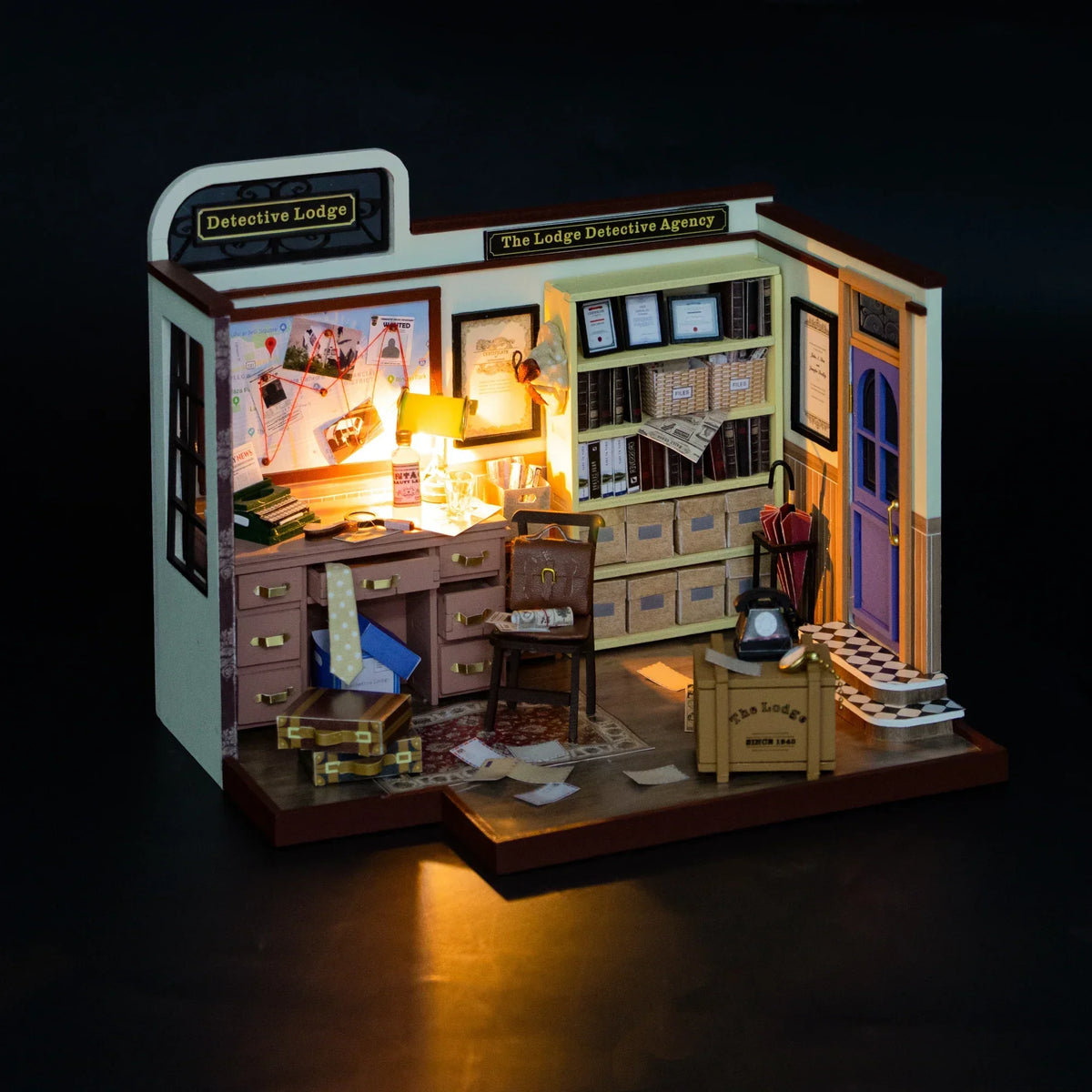 Detective Agency Of Lodge DIY Book Nook Kit — open display view