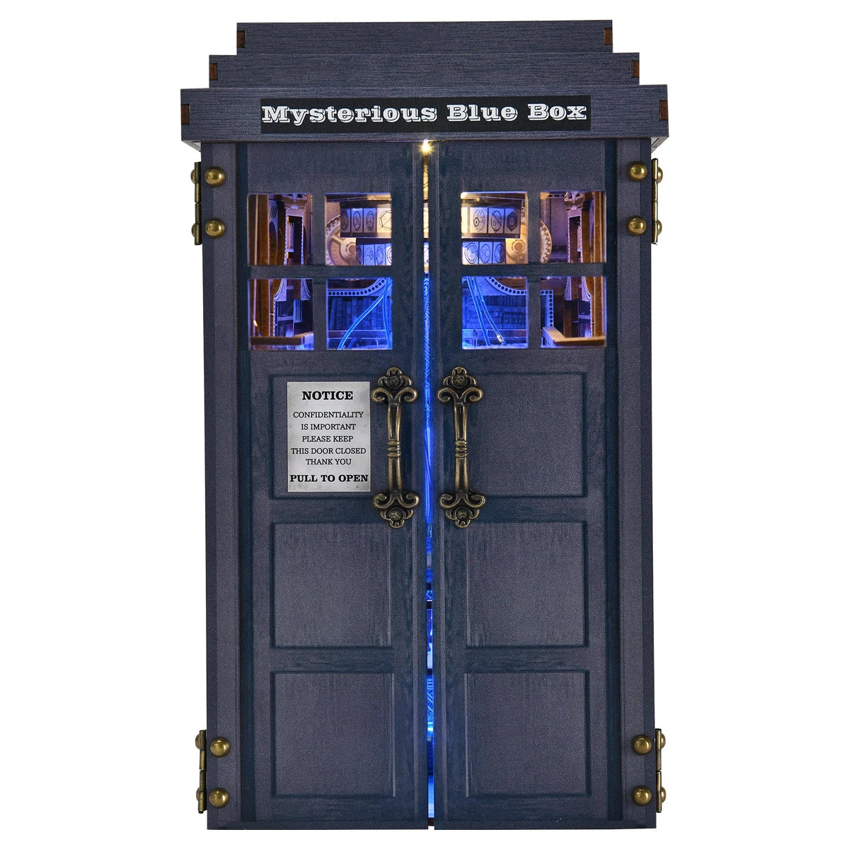 Mysterious Blue Box DIY Book Nook Kit — detalied side view