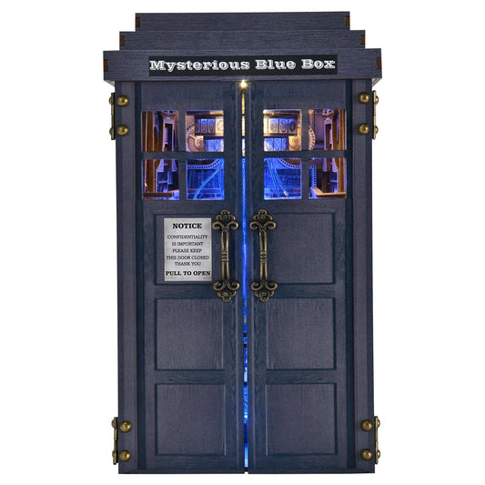 Mysterious Blue Box DIY Book Nook Kit — detalied side view