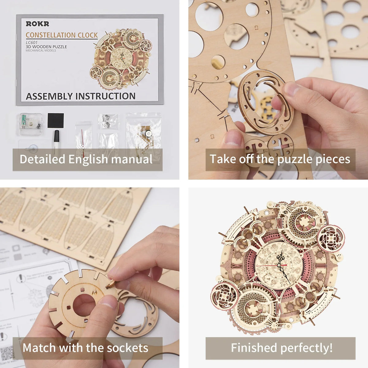 Robotime Rokr Steampunk Wall Clock Kit – DIY Mechanical Assembly — front angle