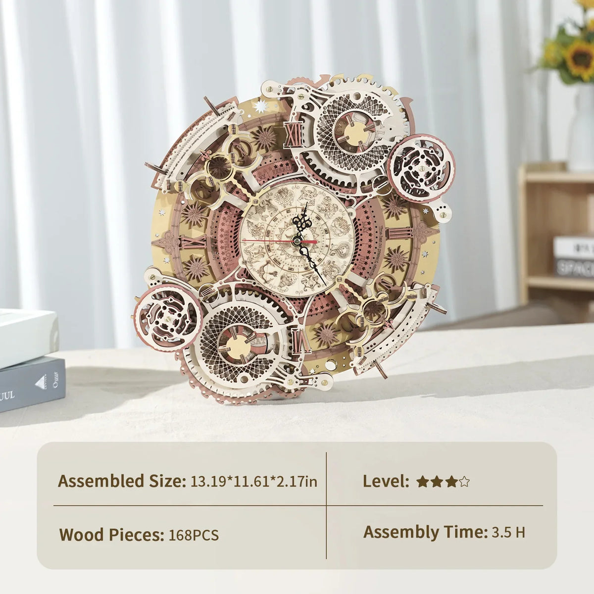 Robotime Rokr Steampunk Wall Clock Kit – DIY Mechanical Assembly — open display view