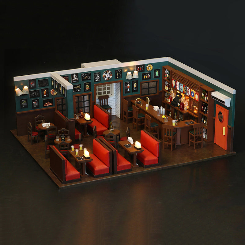 HIMYM Maclaren's Pub DIY Dollhouse Kit — angled close-up