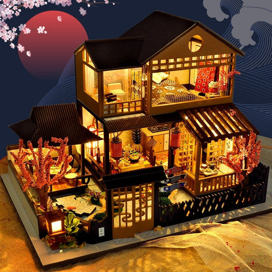 Japanese Garden House DIY Dollhouse Kit — detalied side view