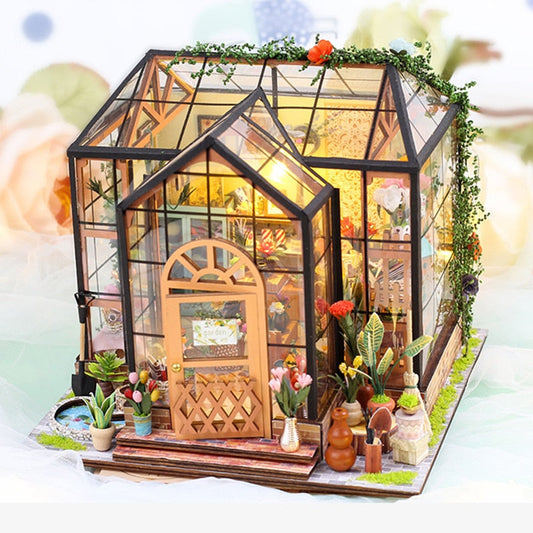 Jenny Greenhouse DIY Dollhouse Kit — detalied side view