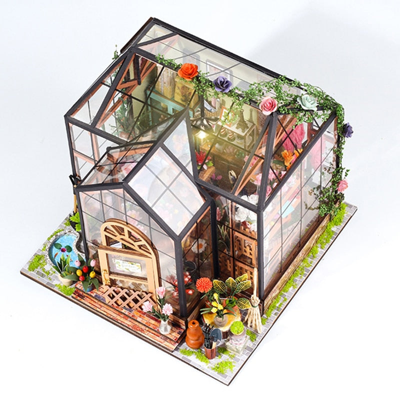 Jenny Greenhouse DIY Dollhouse Kit — open display view