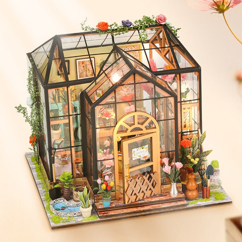 Jenny Greenhouse DIY Dollhouse Kit — angled close-up