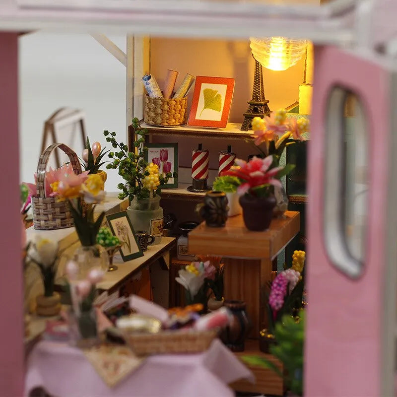 Meet Flower Car DIY Dollhouse Store Kit — angled close-up