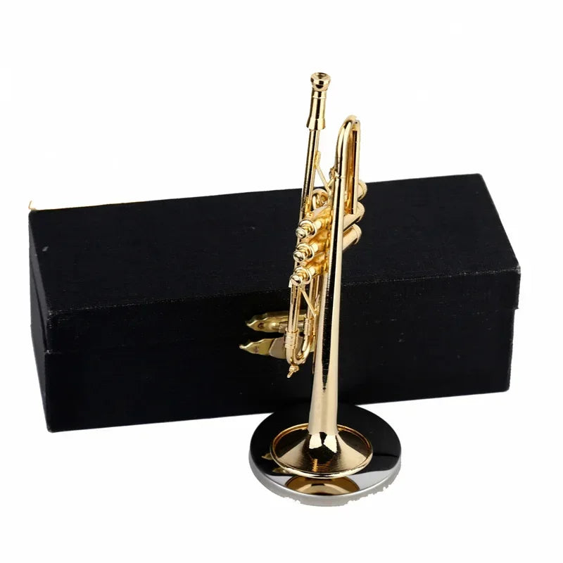 Mini Gold Trumpet Model — open display view