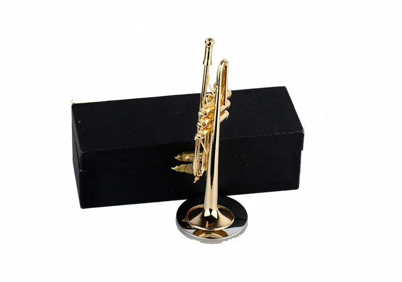 Mini Gold Trumpet Model — open display view
