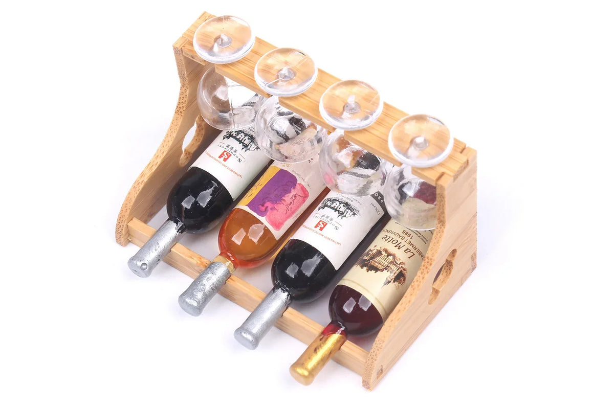 Dollhouse Bamboo Wine Rack 1:6 — open display view
