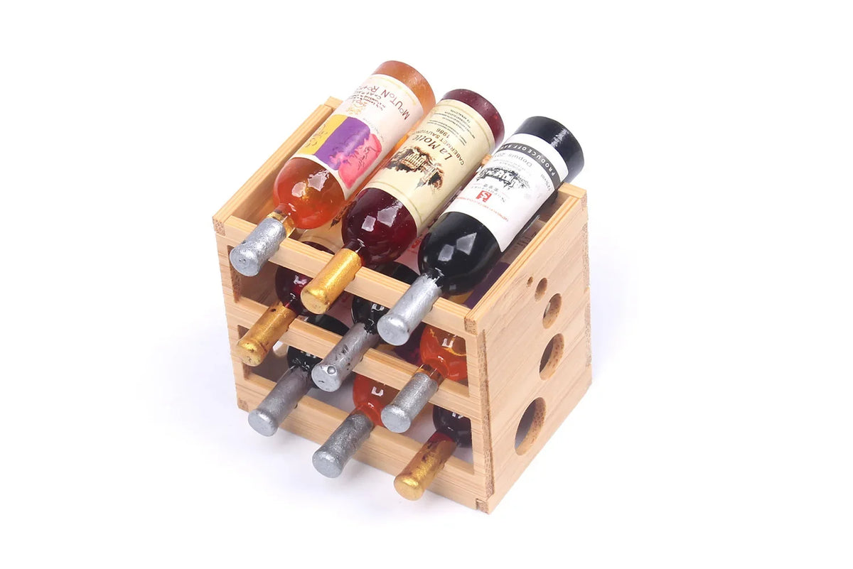 Dollhouse Bamboo Wine Rack 1:6 — angled close-up