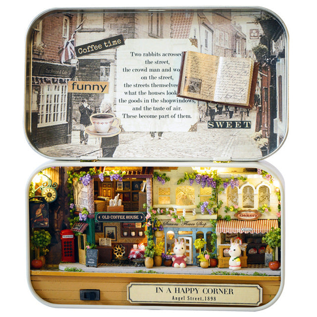 Miniature Tin Box Theatre In A Happy Corner — detalied side view