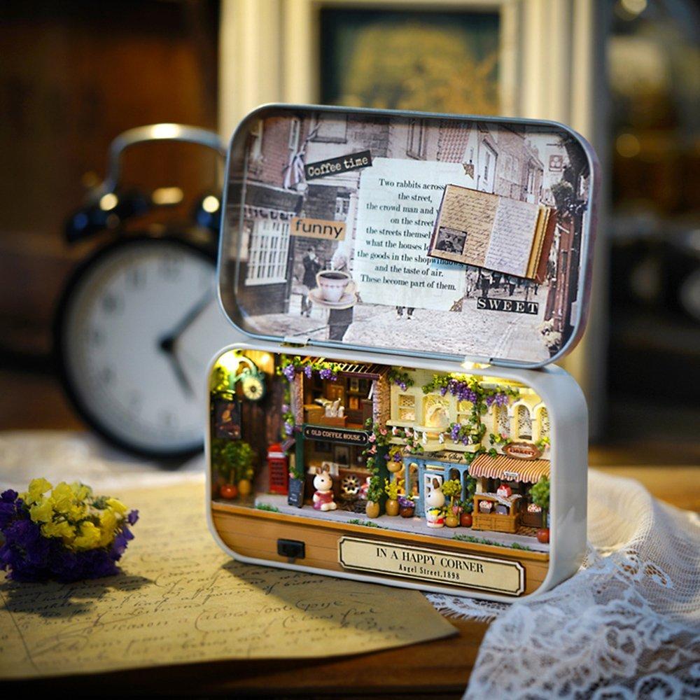 Miniature Tin Box Theatre In A Happy Corner — open display view