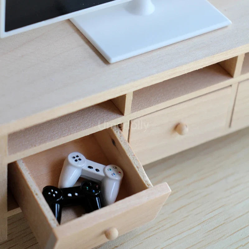 Dollhouse TV Bench 1:6 Scale — angled close-up