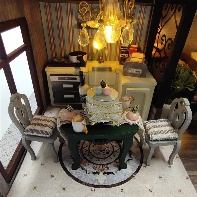 Modern Loft European DIY Miniature House Kit — box and pieces