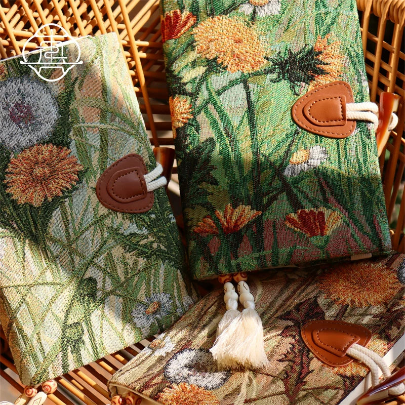 Vintage Autumn Botanical Oil Painting Fabric Journal Notebook Handmade Cloth Book Cover Planner Diary A5 A6
