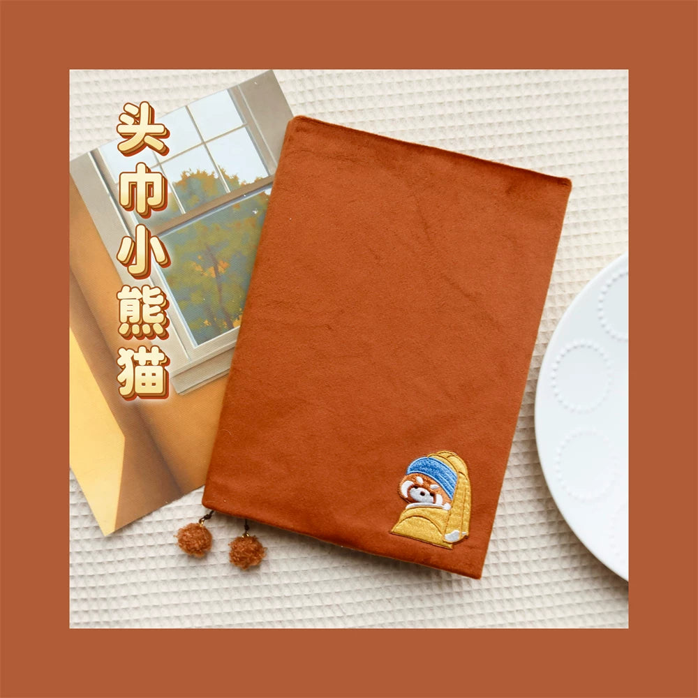 Cute Fluffy Panda Handmade Fabric Book Cover & Journal Notebook Set A5 A6 A7 B6 B7 Planner