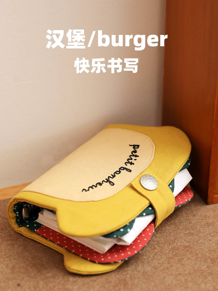 Cute Burger Loose-Leaf Journal Notebook A6 M5 Refillable Binder Daily Planner Diary