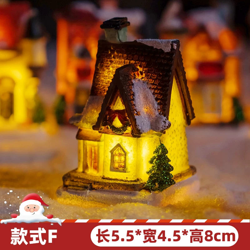 Light-Up Miniature Christmas Snow House Desktop Ornament Festive Village Scene Decor