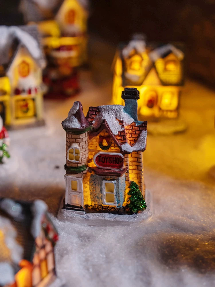 Light-Up Miniature Christmas Snow House Desktop Ornament Festive Village Scene Decor