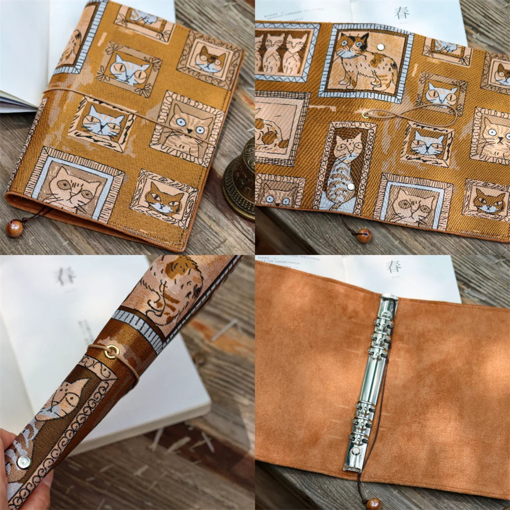 Vintage Pharaoh's Cat Handmade Fabric Journal Cover & Notebook | Quirky A5 A6 Daily Planner Diary