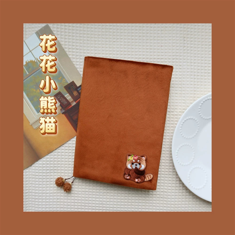 Cute Fluffy Panda Handmade Fabric Book Cover & Journal Notebook Set A5 A6 A7 B6 B7 Planner