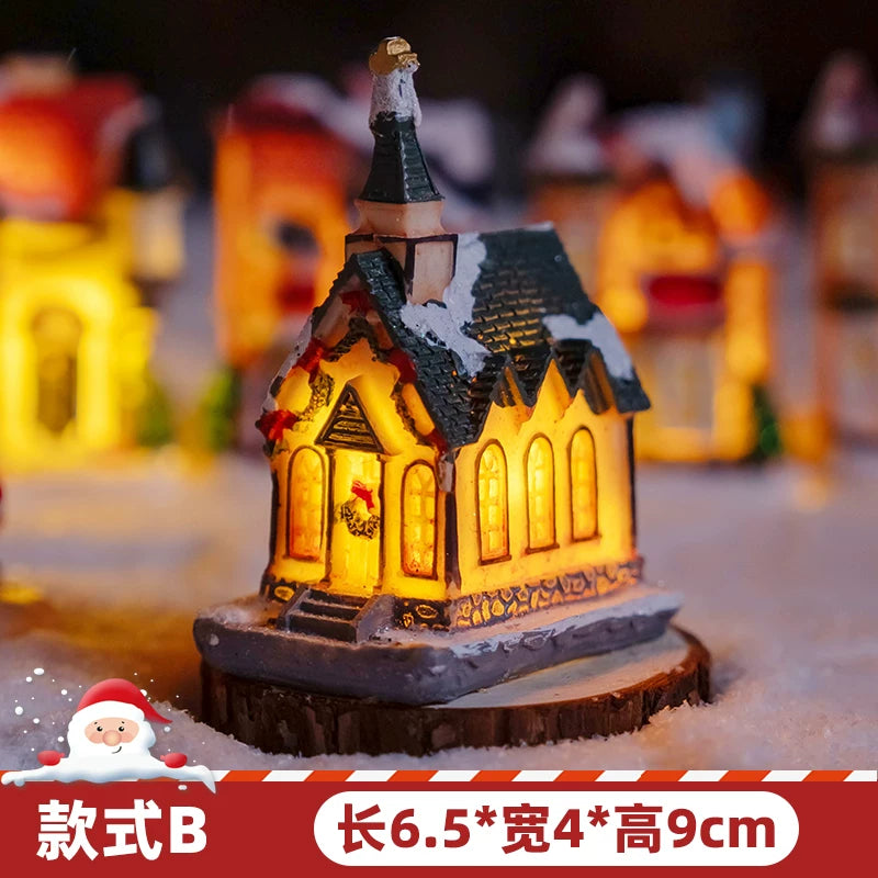 Light-Up Miniature Christmas Snow House Desktop Ornament Festive Village Scene Decor