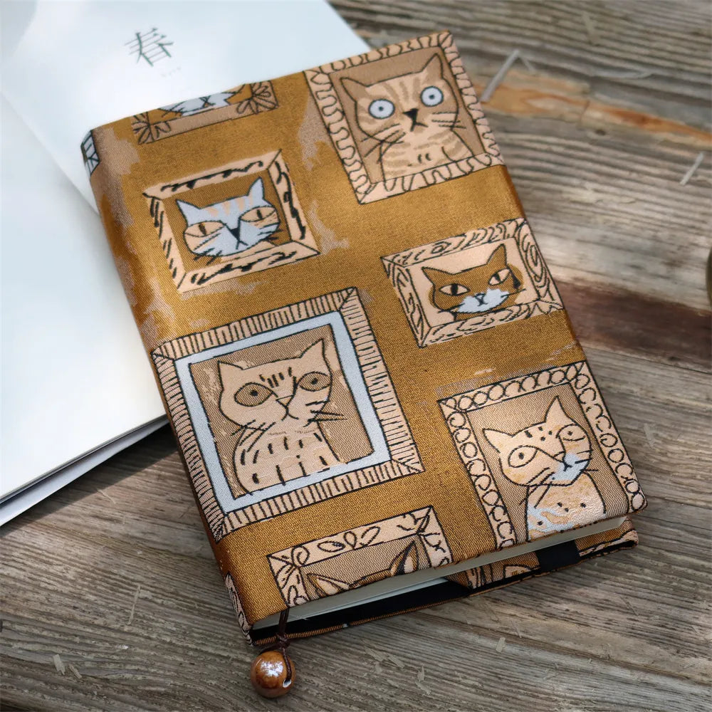 Vintage Pharaoh's Cat Handmade Fabric Journal Cover & Notebook | Quirky A5 A6 Daily Planner Diary