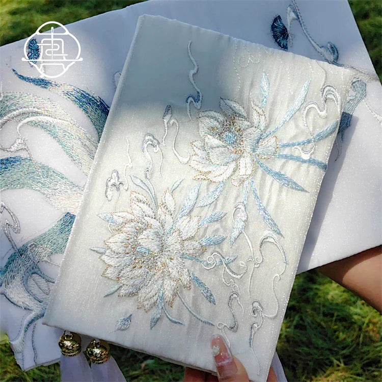 Handmade Embroidered Book Cover & Journal Set, Vintage Fabric Notebook Sleeve A5 A6 Diary