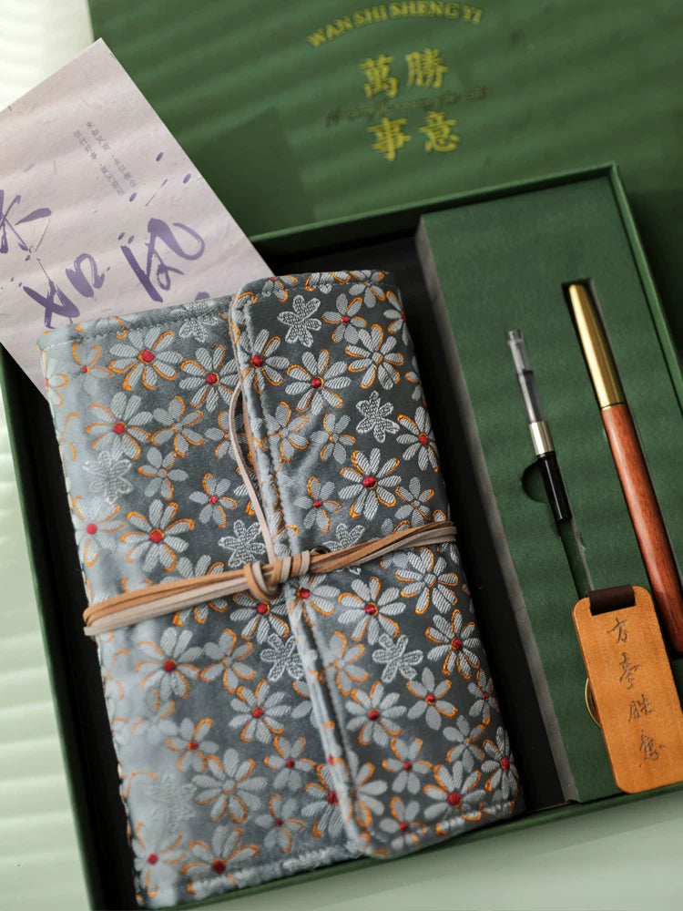 Vintage Oriental Journal and Fountain Pen Gift Set, Refillable Aesthetic Notebook Set for Writing, Business, Office & Journaling, Elegant Present for Women and Men
