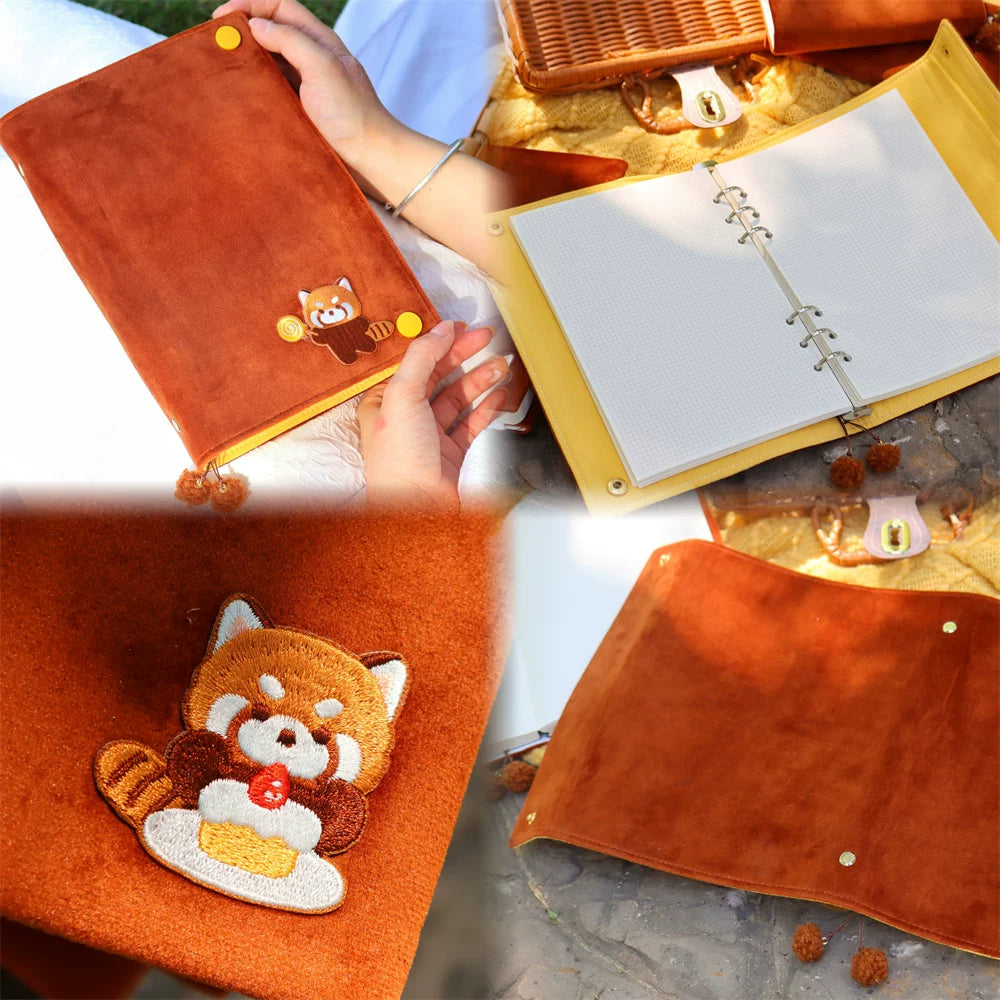 Cute Fluffy Panda Handmade Fabric Book Cover & Journal Notebook Set A5 A6 A7 B6 B7 Planner