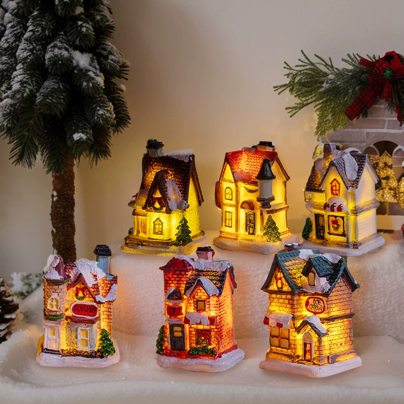 Light-Up Miniature Christmas Snow House Desktop Ornament Festive Village Scene Decor