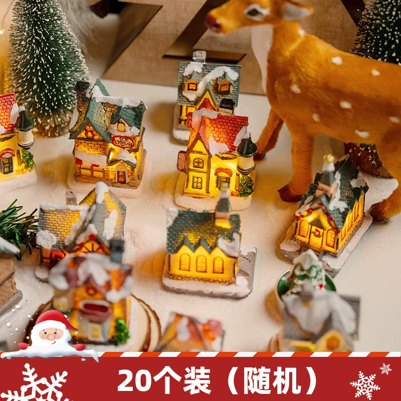 Light-Up Miniature Christmas Snow House Desktop Ornament Festive Village Scene Decor