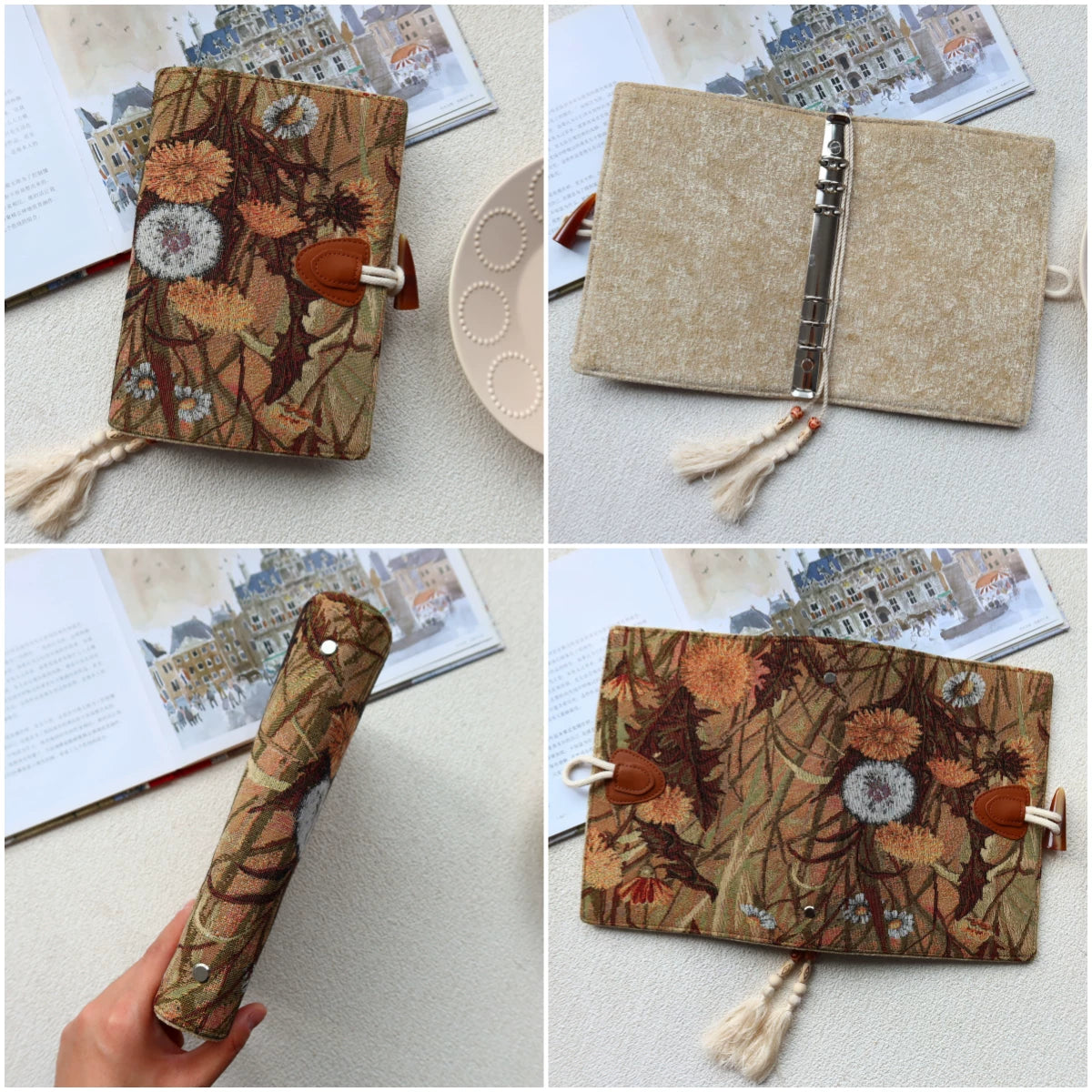 Vintage Autumn Botanical Oil Painting Fabric Journal Notebook Handmade Cloth Book Cover Planner Diary A5 A6
