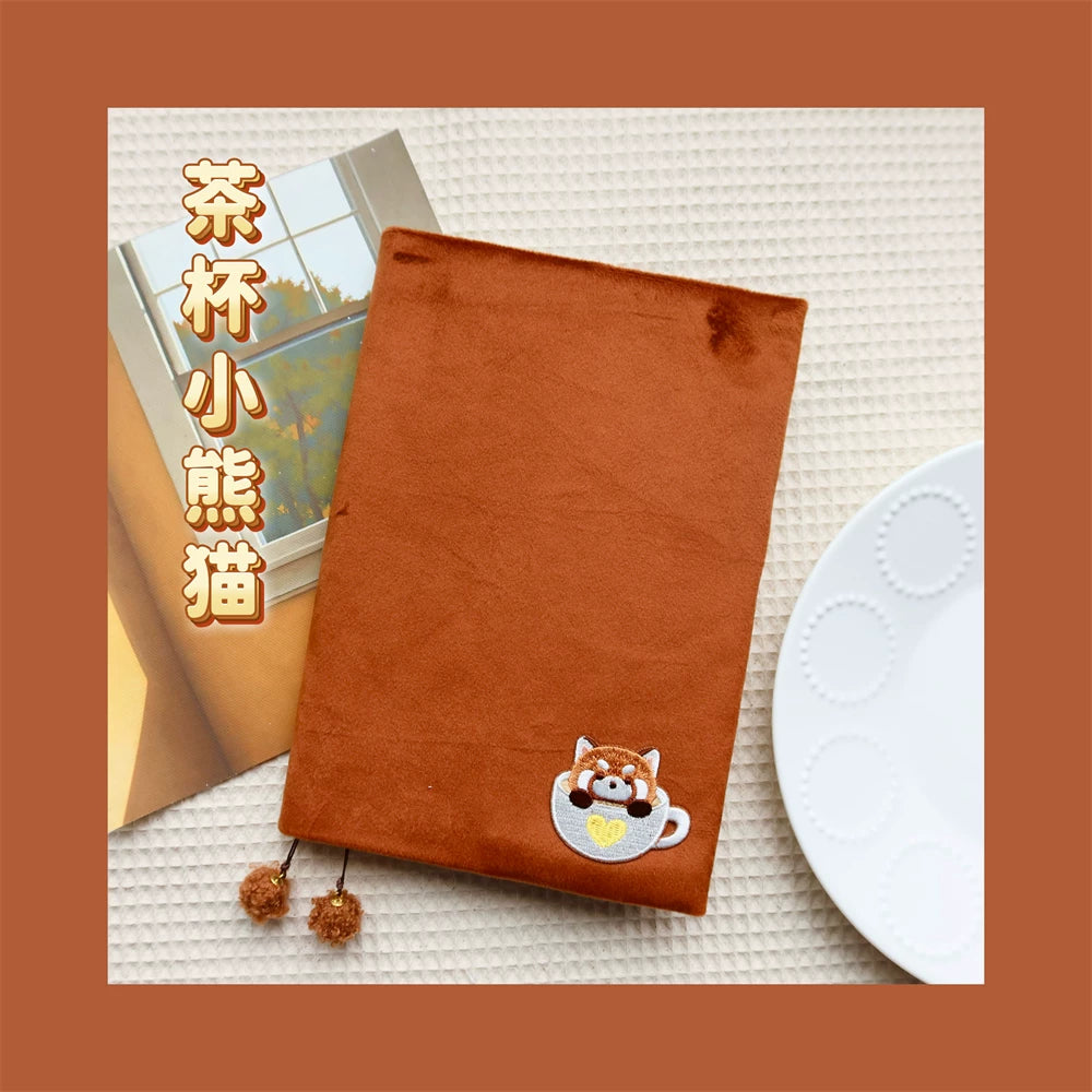 Cute Fluffy Panda Handmade Fabric Book Cover & Journal Notebook Set A5 A6 A7 B6 B7 Planner
